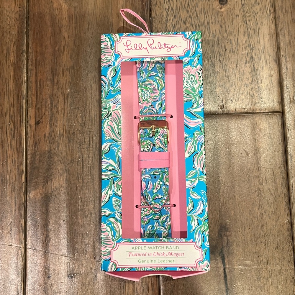 Lilly Pulitzer Genuine Leather Apple Watch Band in Chick Magnet NWT